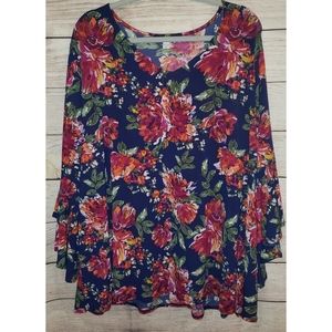 Cato Floral Ruffle Bell Steve Top Size 22/24
